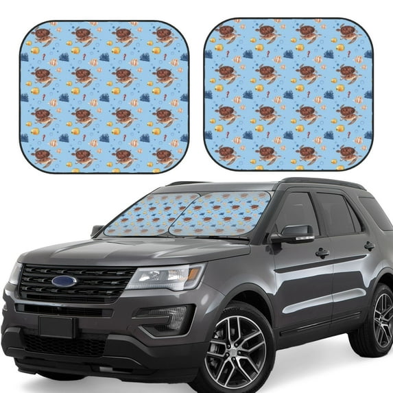 Goofa Sea Turtle Pattern 2 Piece Car Windshield Sun Shade Foldable | Front Windshield Shade for Sun, Heat and UV Rays | Sunshade for Car Front Window-Small