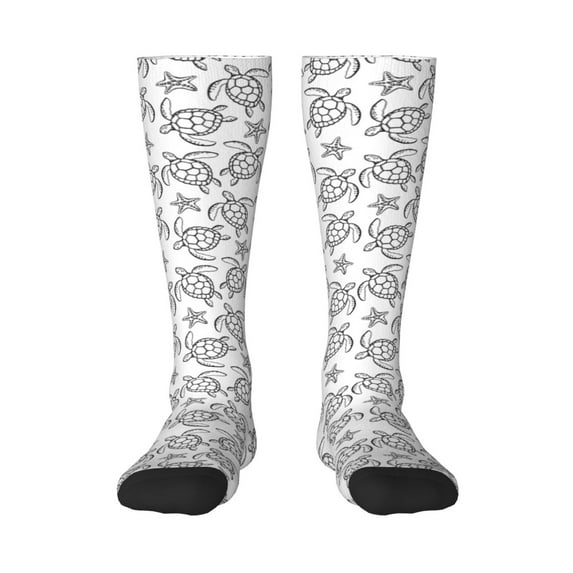 Goofa Sea Turtle Pattern Adult Stockings, Color-Block Knee High Socks, Comfortable and Breathable, Soft and Stretchable, Sports, and Decoration
