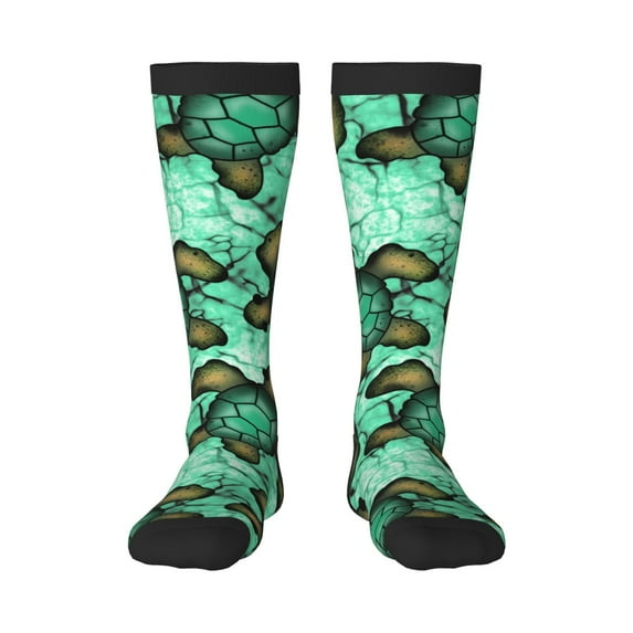 Goofa Sea Turtle Pattern Adult Stockings, Color-Block Knee High Socks, Comfortable and Breathable, Soft and Stretchable, Sports, and Decoration