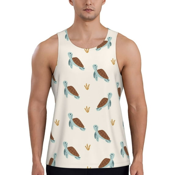 Goofa Sea Turtle Pattern Men's Workout Tank Top Slim-Fit Tank Quick Dry Fit Muscle Tank Top Beach Tank Top Bodybuilding Sleeveless T Shirt-Large