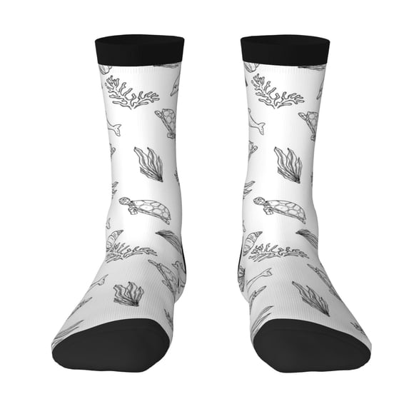 Goofa Sea Turtle Printed Men's Crew Socks, Soft Durable Breathable Moisture-Wicking with Odor Control Cotton socks