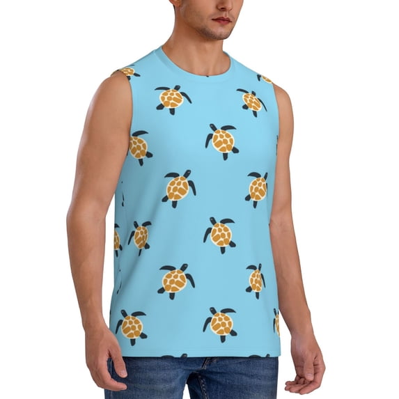 Goofa Sea Turtle Printed Men's Sleeveless T-Shirt - Athletic Gym Workout Tank Top for Men - Moisture-Wicking, UPF 30+ Quick-Dry Muscle Tee-3X-Large