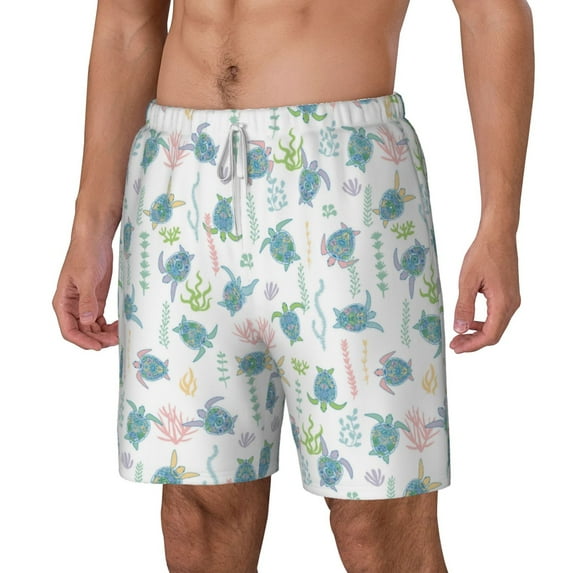 Goofa Sea Turtle Printed Men's Swim Trunks Board Shorts Quick Dry Mens Swimming Trunks with Compression Liner,Breathable Fit Hawaii Beach Shorts-3X-Large