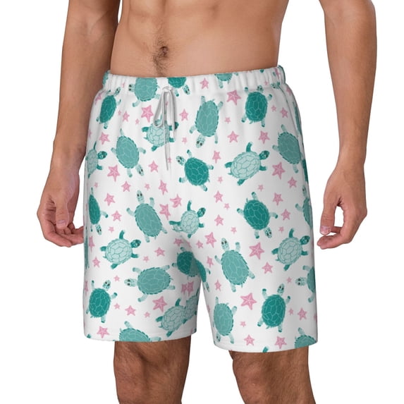 Goofa Sea Turtle Printed Men's Swim Trunks Board Shorts Quick Dry Mens Swimming Trunks with Compression Liner,Breathable Fit Hawaii Beach Shorts-Medium