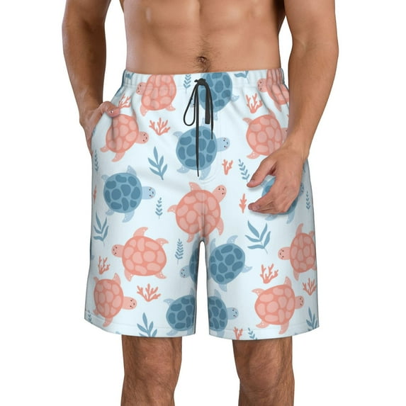 Goofa Sea Turtle Printed Mens Swim Trunks Summer Quick Dry Short Beach Swimwear Bathing Suits-Large