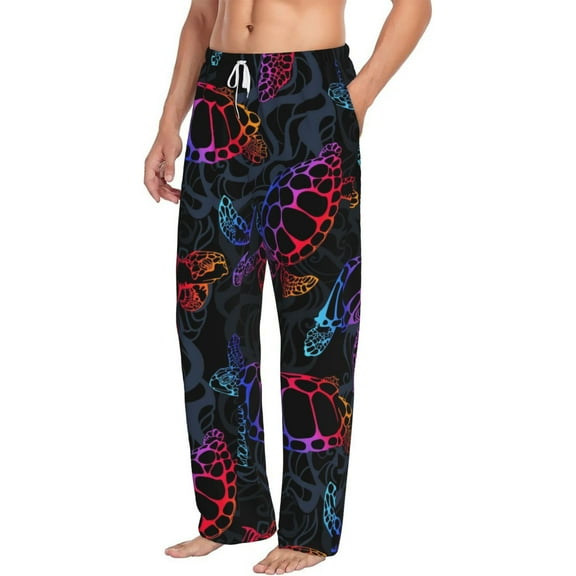 Goofa Sea Turtle Printed Soft Pajama Pants for Men, Wide Leg Comfy Casual Lounge Yoga Pants-Small