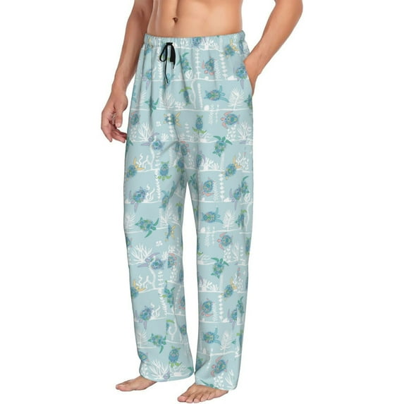 Goofa Sea Turtle Printed Soft Pajama Pants for Men, Wide Leg Comfy Casual Lounge Yoga Pants-Small