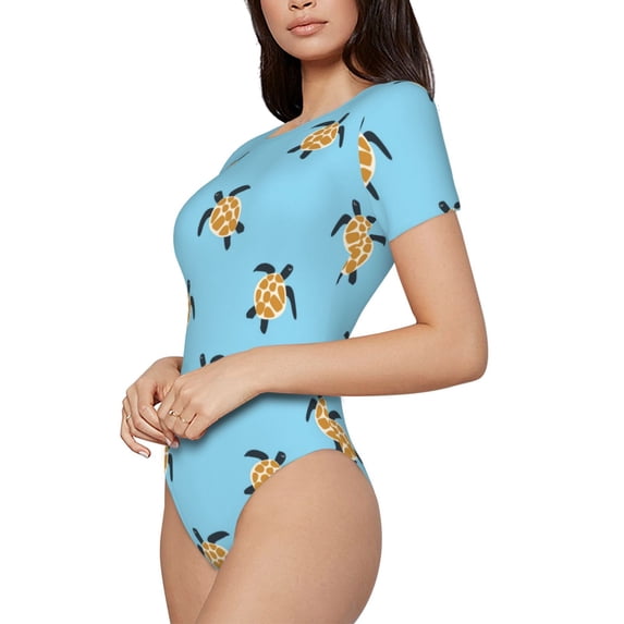 Goofa Sea Turtle Printed Women Rash Guard Short Sleeve,Tummy control Swimsuit Surfing Swimsuit Bathing Suit One Piece Swimsuit UPF 50-Medium