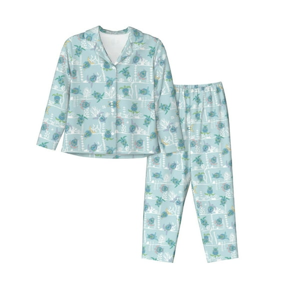 Goofa Sea Turtle Printed Women’s 2 Piece Pajama Set Super,Pajamas Women's Long Sleeve Sleepwear Soft Button Down Loungewear Pjs Lounge Set Nightwear-X-Large