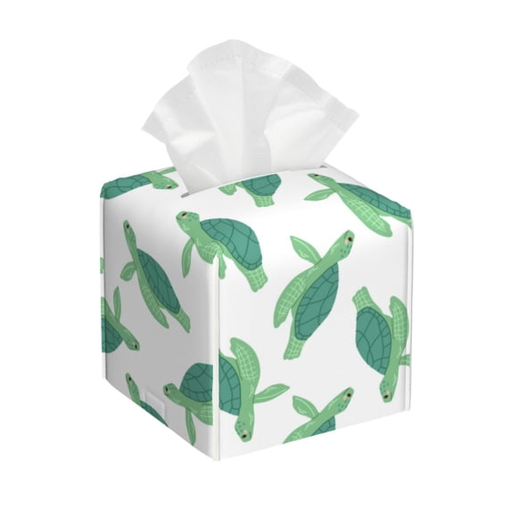 Goofa Sea Turtle Tissue Box Cover PVC Leather Tissue Holder Square Facial Tissue Case Facial Paper Organizer Dispenser for Bathroom, Vanity Countertop