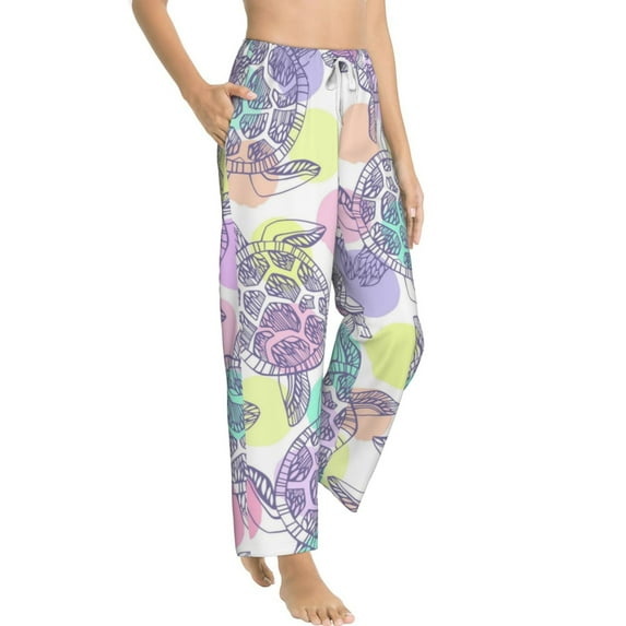 Goofa Sea Turtles Printed Soft Pajama Pants for Women, Wide Leg Comfy Casual Lounge Yoga Pants-Large