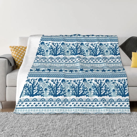 Goofa Sea Underwater Jellyfish Pattern Fleece Throw Blanket for Couch, Soft Checkered Flannel Blanket for Sofa, Warm Cozy Decorative Blanket Fall Decor Gift-80"x60"