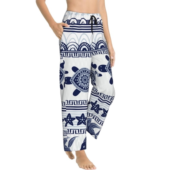 Goofa Sea Underwater Turtles Printed Soft Pajama Pants for Women, Wide Leg Comfy Casual Lounge Yoga Pants-Large