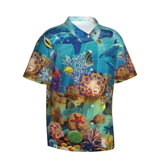 Goofa Sea World Hawaiian Shirt for Men, Unisex Summer Beach Casual Short Sleeve Button Down Shirts,Aloha Tropical Floral print shirt-Medium