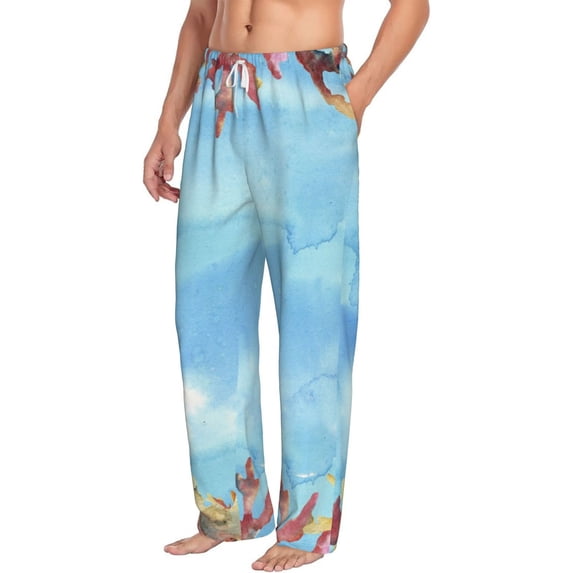 Goofa Sea and Fish Printed Soft Pajama Pants for Men, Wide Leg Comfy Casual Lounge Yoga Pants-Small