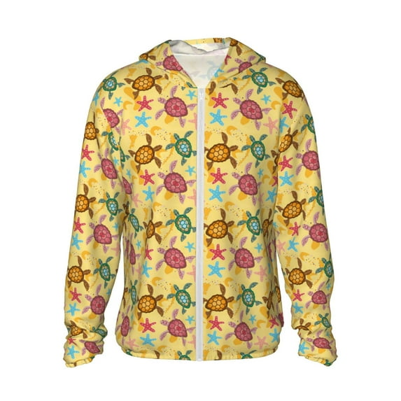 Goofa Sea and Sand Printed Women's UPF 50+ Sun Protection Hoodie Jacket Lightweight Long Sleeve Sun Shirt for Women with Pocket Hiking Outdoor-Medium