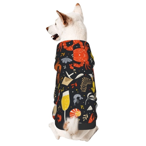 Goofa Seafood And Drinks Pattern Small Dog Sweater Hoodies Pet Grey Hooded Soft Fleece Sweatshirts with Pocket Fall Winter Puppy Cat Sweaters Warm Clothes-X-Large