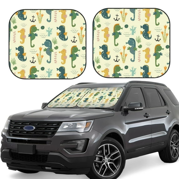 Goofa Seahorse Pattern 2 Piece Car Windshield Sun Shade Foldable | Front Windshield Shade for Sun, Heat and UV Rays | Sunshade for Car Front Window-Medium