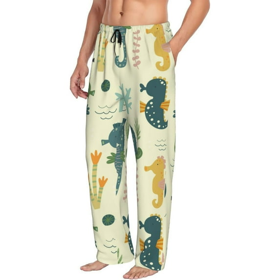 Goofa Seahorse Printed Soft Pajama Pants for Men, Wide Leg Comfy Casual Lounge Yoga Pants-X-Large