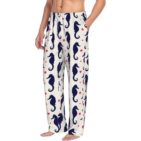 Goofa Seahorses and Hearts Printed Soft Pajama Pants for Men, Wide Leg Comfy Casual Lounge Yoga Pants-Medium