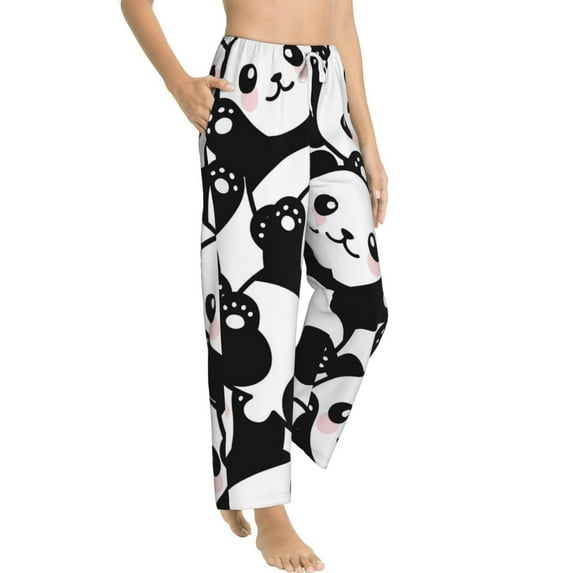Goofa Seamless Pattern Cute Panda Printed Soft Pajama Pants for Women, Wide Leg Comfy Casual Lounge Yoga Pants-X-Large