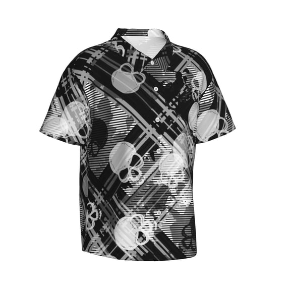 Goofa Seamless Pattern With Skulls Hawaiian Shirt for Men, Unisex Summer Beach Casual Short Sleeve Button Down Shirts,Aloha Tropical Floral print shirt-
