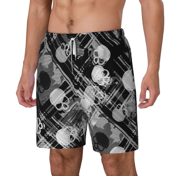 Goofa Seamless Pattern With Skulls Printed Men's Swim Trunks Board Shorts Quick Dry Mens Swimming Trunks with Compression Liner,Breathable Fit Hawaii Beach Shorts-XX-Large