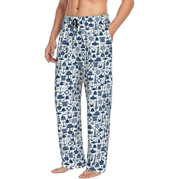 Goofa Seaside Primary Color Printed Soft Pajama Pants for Men, Wide Leg Comfy Casual Lounge Yoga Pants-Large