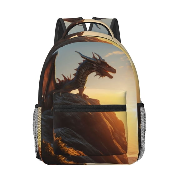 Goofa Seaside Sunset Cool Dragon Pattern Comfortable Student Backpack - Ergonomic Design, Durable, Water-Resistant, Multi-Compartment,Travel, and Outdoor Activities