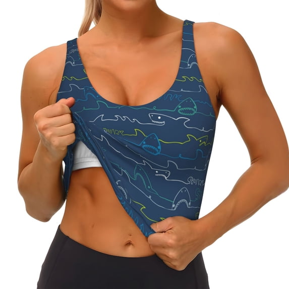 Goofa Shark (2) Printed Sports Bras for Women, High Impact Running Bra Workout Crop Tank Tops Longline Sports Bra Push up-Small