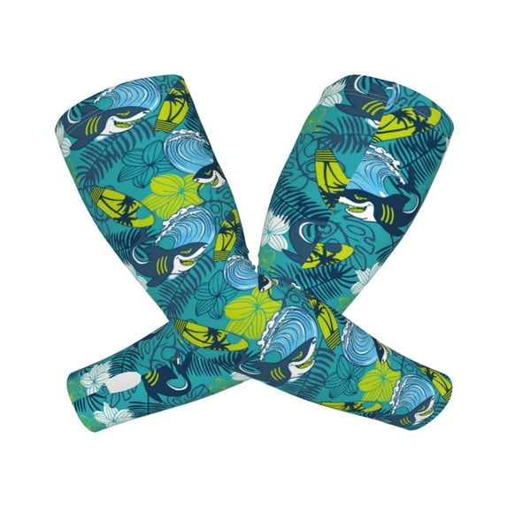 Goofa Shark And Leaves Pattern UV Sun Protection Arm Sleeves, UPF 50 Sports Cooling Arm Compression Sleeves for Men Women Teenager