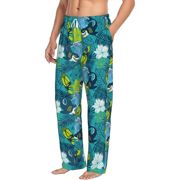 Goofa Shark And Leaves Printed Soft Pajama Pants for Men, Wide Leg Comfy Casual Lounge Yoga Pants-Medium