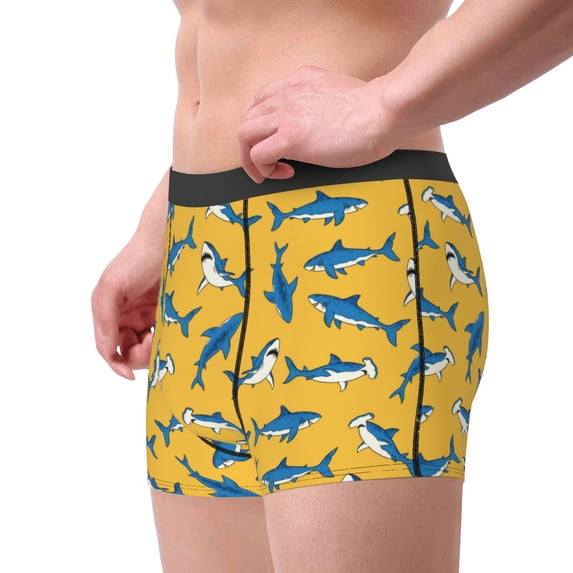 Goofa Shark Print Printed Men's Boxer Briefs Underwear, Moisture-Wicking Underwear, Trunk,Soft and Breathable Cotton Underwear-Large