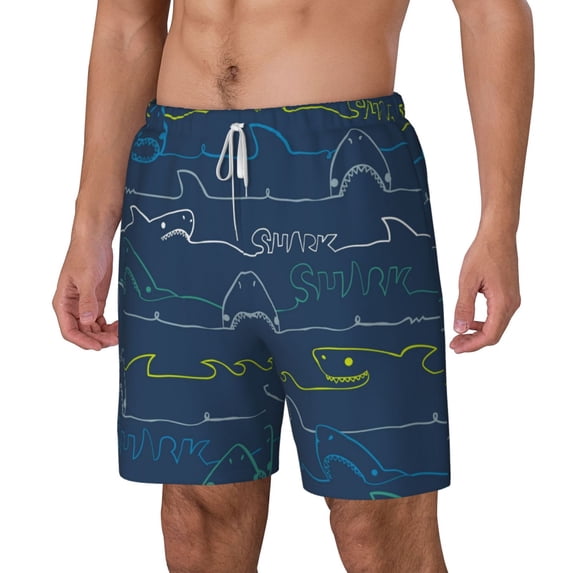 Goofa Shark Printed Men's Swim Trunks Board Shorts Quick Dry Mens Swimming Trunks with Compression Liner,Breathable Fit Hawaii Beach Shorts-Large