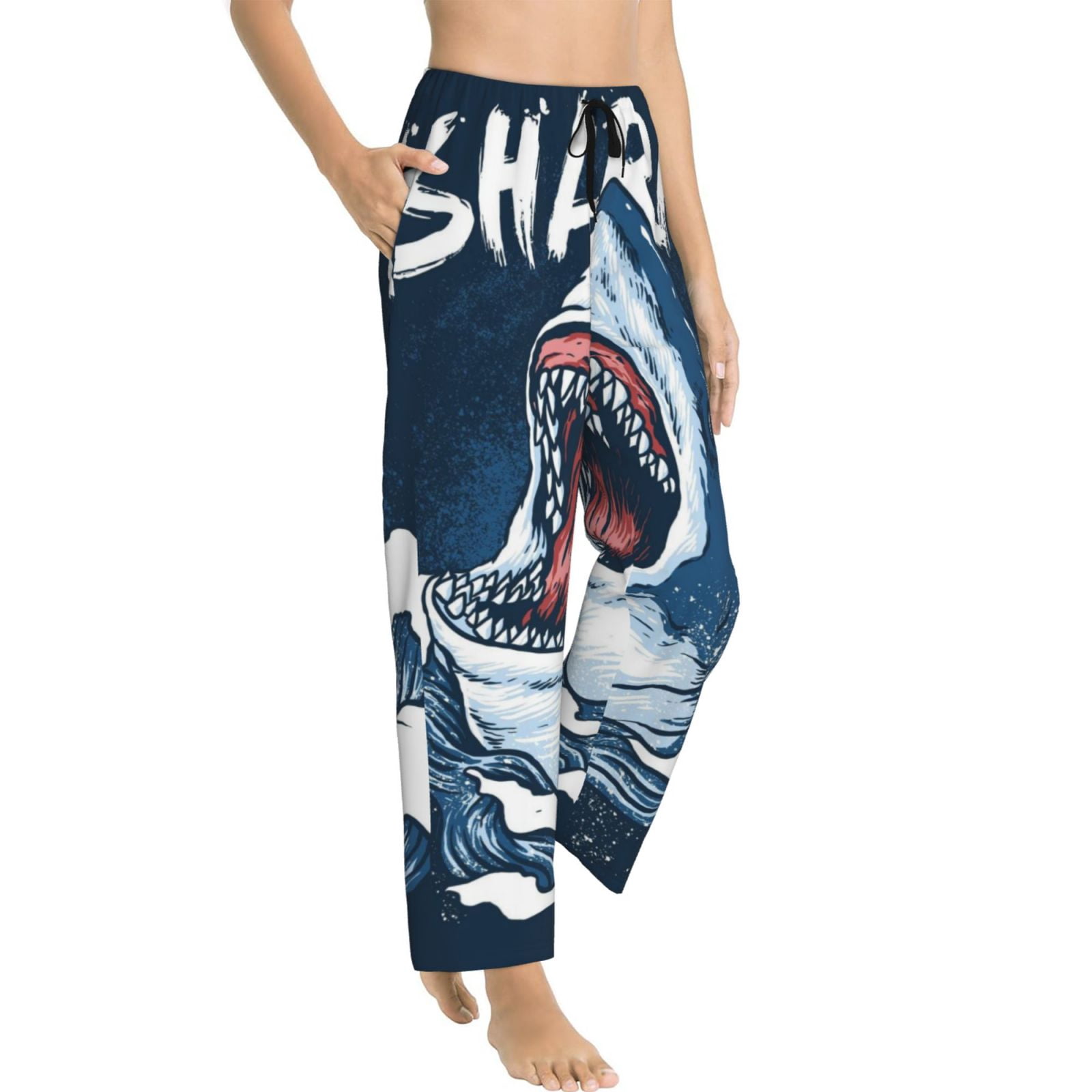 Goofa Shark Printed Soft Pajama Pants for Women, Wide Leg Comfy Casual ...