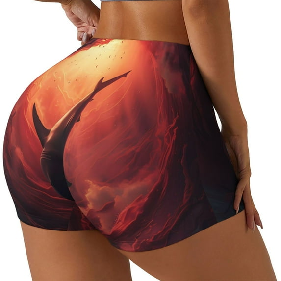 Goofa Shark Underwater Vortex Printed Workout Shorts Women Seamless Scrunch Butt Lifting High Waisted Gym Booty Shorts Elastic Workout Shorts-Large