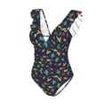 thumbnail image 1 of Goofa Shells and Seaweed Print Women's Ruffled One Piece Swimsuit V Neck, 1 of 7