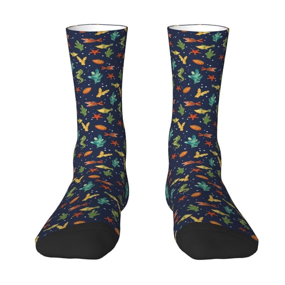 Goofa Shells and Seaweed Printed Men's Crew Socks, Soft Durable Breathable Moisture-Wicking with Odor Control Cotton socks