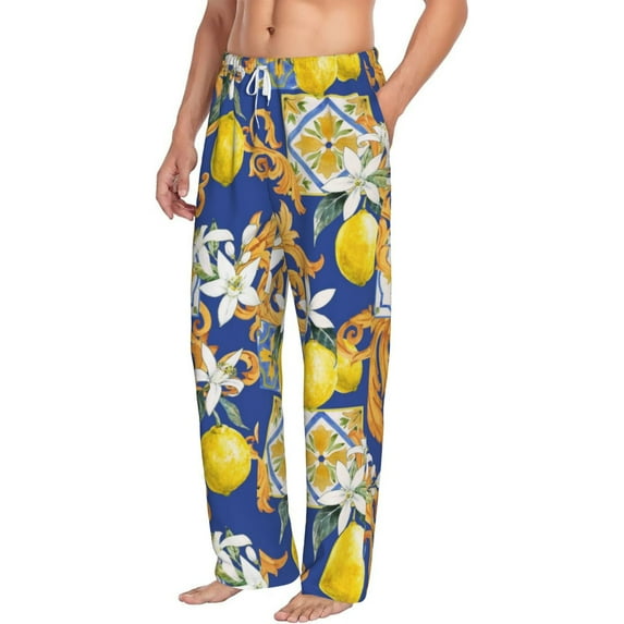 Goofa Sicilian Style Printed Soft Pajama Pants for Men, Wide Leg Comfy Casual Lounge Yoga Pants-Large