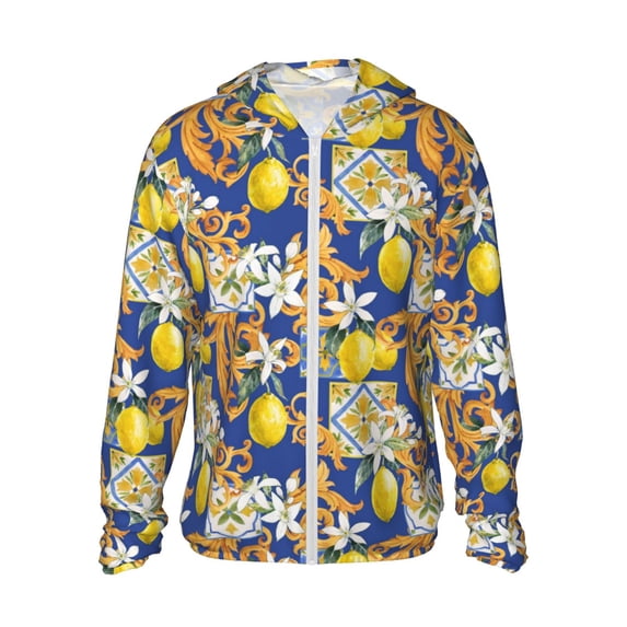 Goofa Sicilian Style Printed Women's UPF 50+ Sun Protection Hoodie Jacket Lightweight Long Sleeve Sun Shirt for Women with Pocket Hiking Outdoor-X-Large
