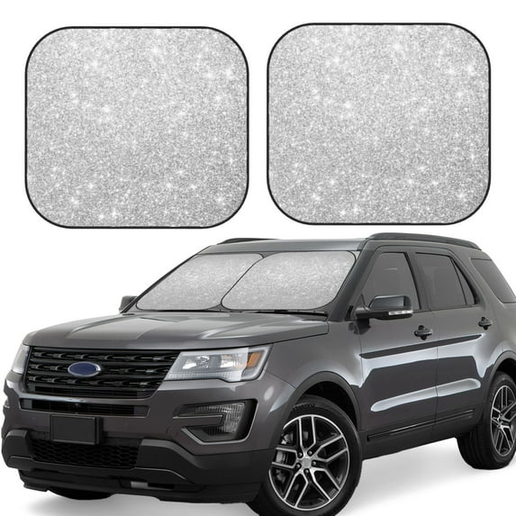 Goofa Silver Glitter Pattern 2 Piece Car Windshield Sun Shade Foldable | Front Windshield Shade for Sun, Heat and UV Rays | Sunshade for Car Front Window-Large