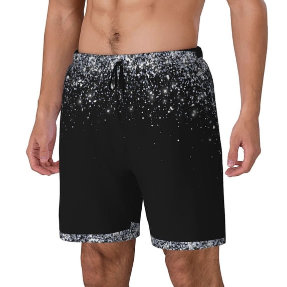 Goofa Silver Glitter1 Printed Men's Swim Trunks Board Shorts Quick Dry Mens Swimming Trunks with Compression Liner,Breathable Fit Hawaii Beach Shorts-XX-Large
