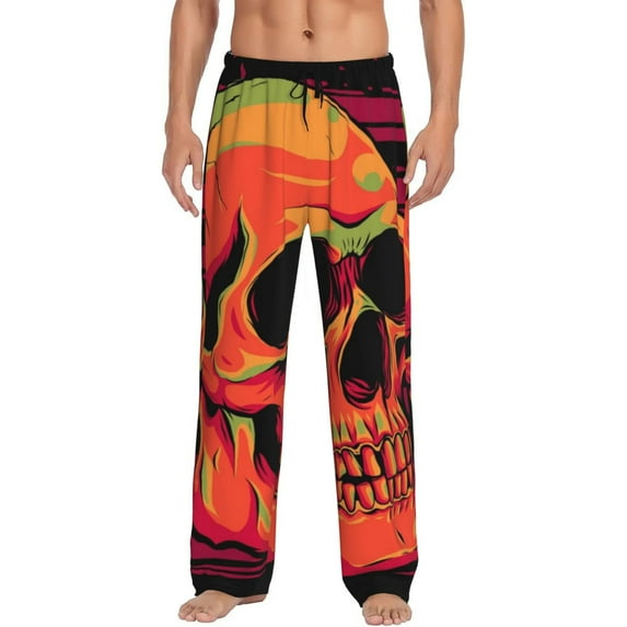 Goofa Skull And Flag Usa Pattern Printed Soft Pajama Pants for Men, Wide Leg Comfy Casual Lounge Yoga Pants-XX-Large