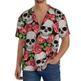 thumbnail image 1 of Goofa Skull and Roses Printed Men's Casual Short-sleeved Shirt,Lightweight Breathable Button-down,Summer Casual men's top,Versatile Fashion shirt-3X-Large, 1 of 7