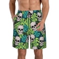 thumbnail image 1 of Goofa Skull and Palm Leaves Printed Mens Swim Trunks Summer Quick Dry Short Beach Swimwear Bathing Suits-Small, 1 of 9