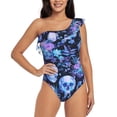 thumbnail image 1 of Goofa Skull blue crystal flower Pattern Women's One Piece Swimsuits Tummy Control Bathing Suits Asymmetric One Shoulder Swimwear-Medium, 1 of 6