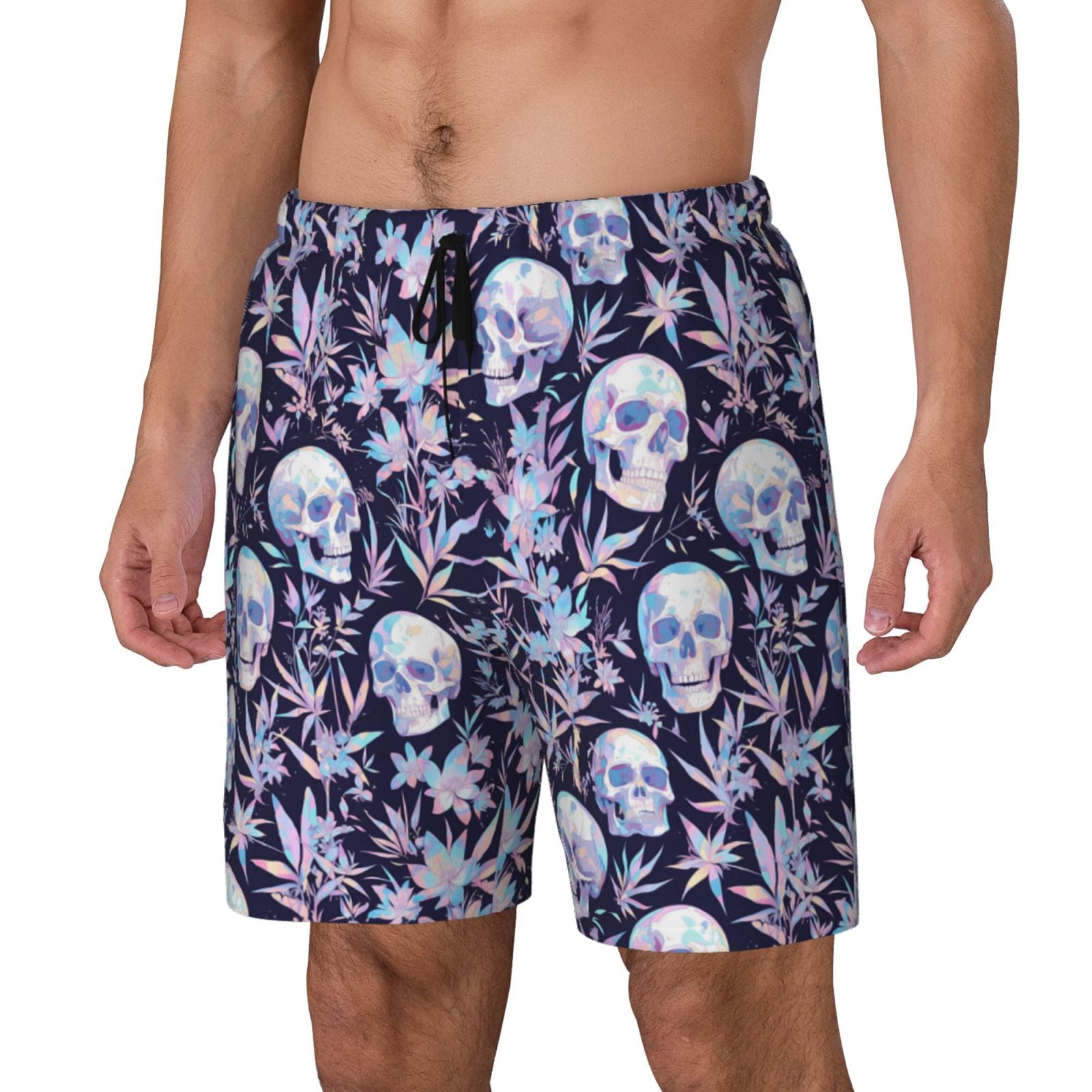 Goofa Skull flower crystal Printed Men's Swim Trunks Board Shorts Quick ...
