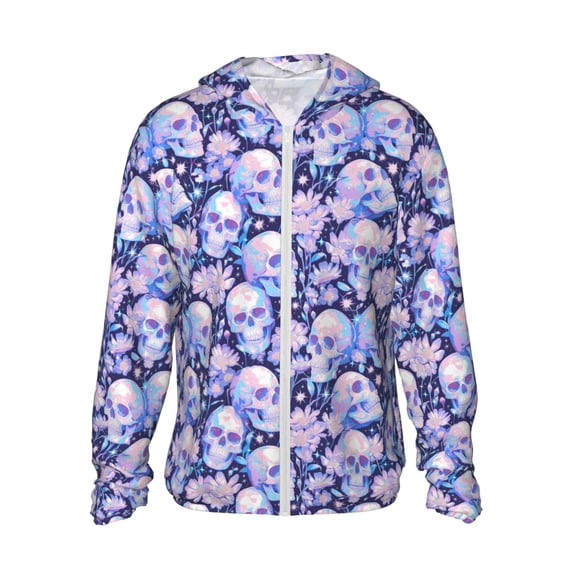Goofa Skull star crystal Printed Women's UPF 50+ Sun Protection Hoodie Jacket Lightweight Long Sleeve Sun Shirt for Women with Pocket Hiking Outdoor-Small