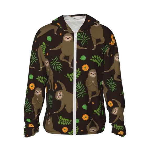 Goofa Sloth Doing Yoga Printed Women's UPF 50+ Sun Protection Hoodie Jacket Lightweight Long Sleeve Sun Shirt for Women with Pocket Hiking Outdoor-3X-Large