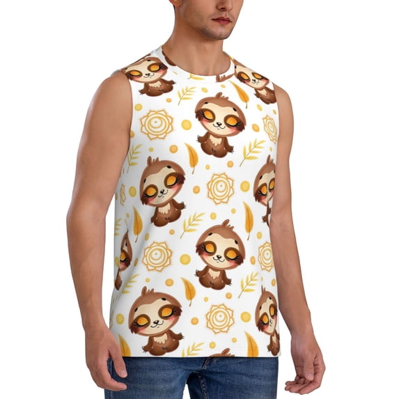 Goofa Sloth Yoga Printed Men's Sleeveless T-Shirt - Athletic Gym Workout Tank Top for Men - Moisture-Wicking, UPF 30+ Quick-Dry Muscle Tee-XX-Large